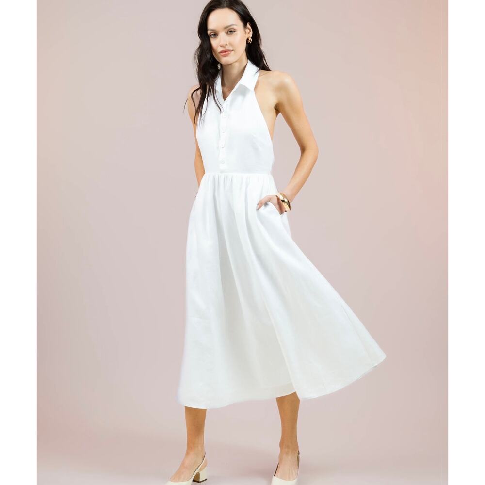 $197 New O.P.T white Casey linen dress size 6 - Picture 3 of 10